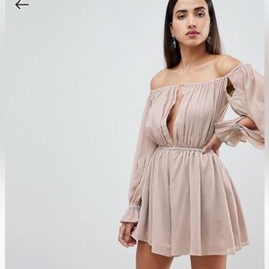 ASOS DESIGN Off Shoulder Romper With Cut Out Detail